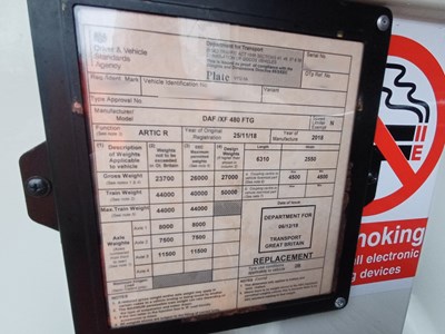 Lot 67 - 2018 (68 Plate) DAF XF 480 FTG 6x2 Artic Tractor Unit Euro 6