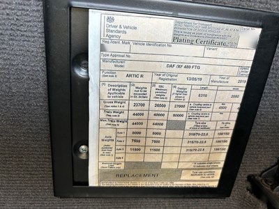 Lot 42 - 2019 DAF XF 480 6x2 Tractor Unit Euro 6