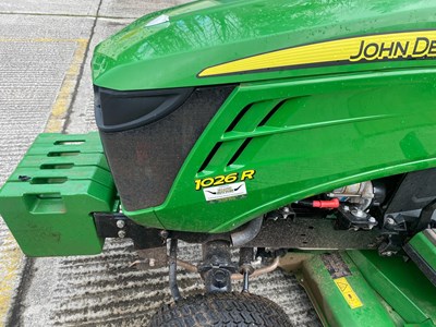 Lot 33 - John Deere 1026 r ride on mower with auto connect 54d cutting deck and mcs580h grass collector